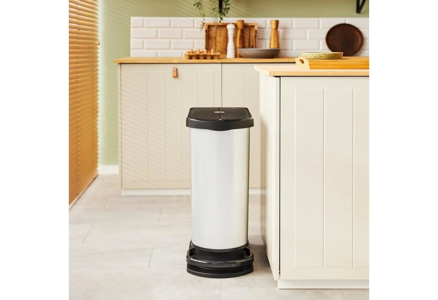 ROTHO Mülleimer Paso Duo 50l Treteimer Silber Kunststoff