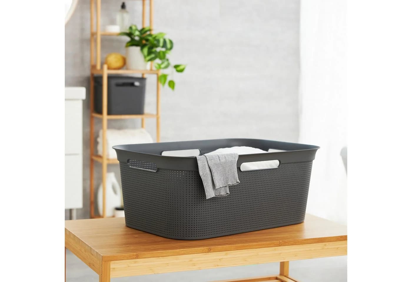 ROTHO Wäschekorb Brisen 4er-Set Wäschebox 40l Flexibler Korb mit 4 Griffen