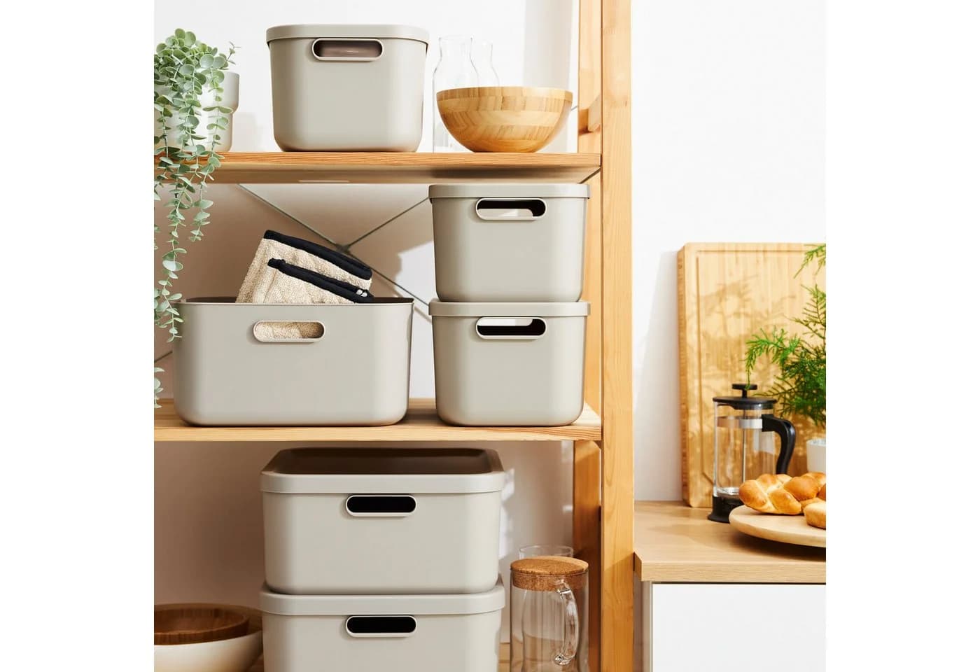 ROTHO Stapelbox 4er-Set Braun Kunststoff Aufbewahrungsbox