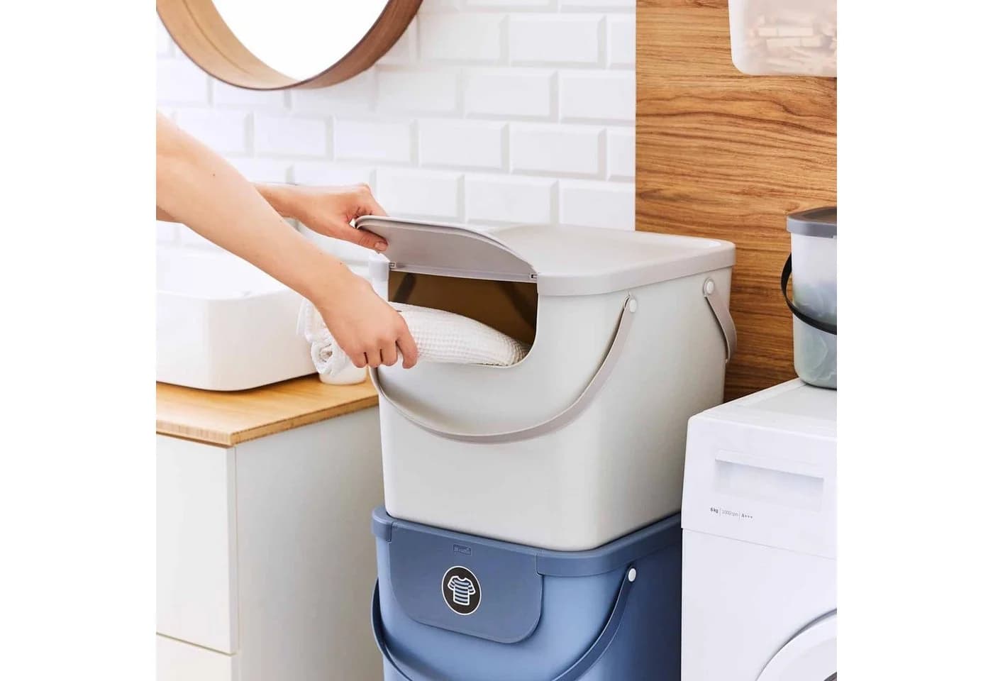 ROTHO Wäschekorb Albula 3er-Set mit Deckel, 40l, Weiß
