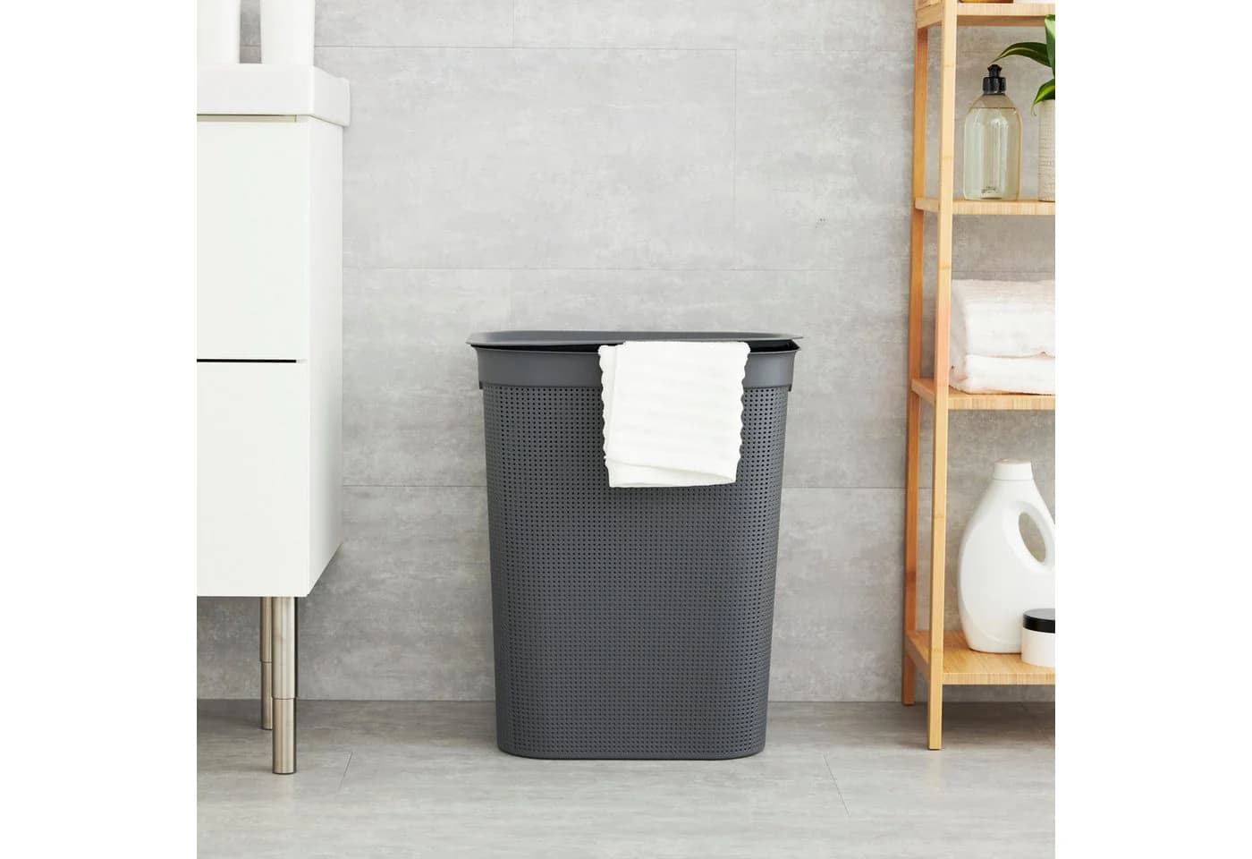 ROTHO Wäschekorb Brisen 50l mit Deckel Grau Kunststoff