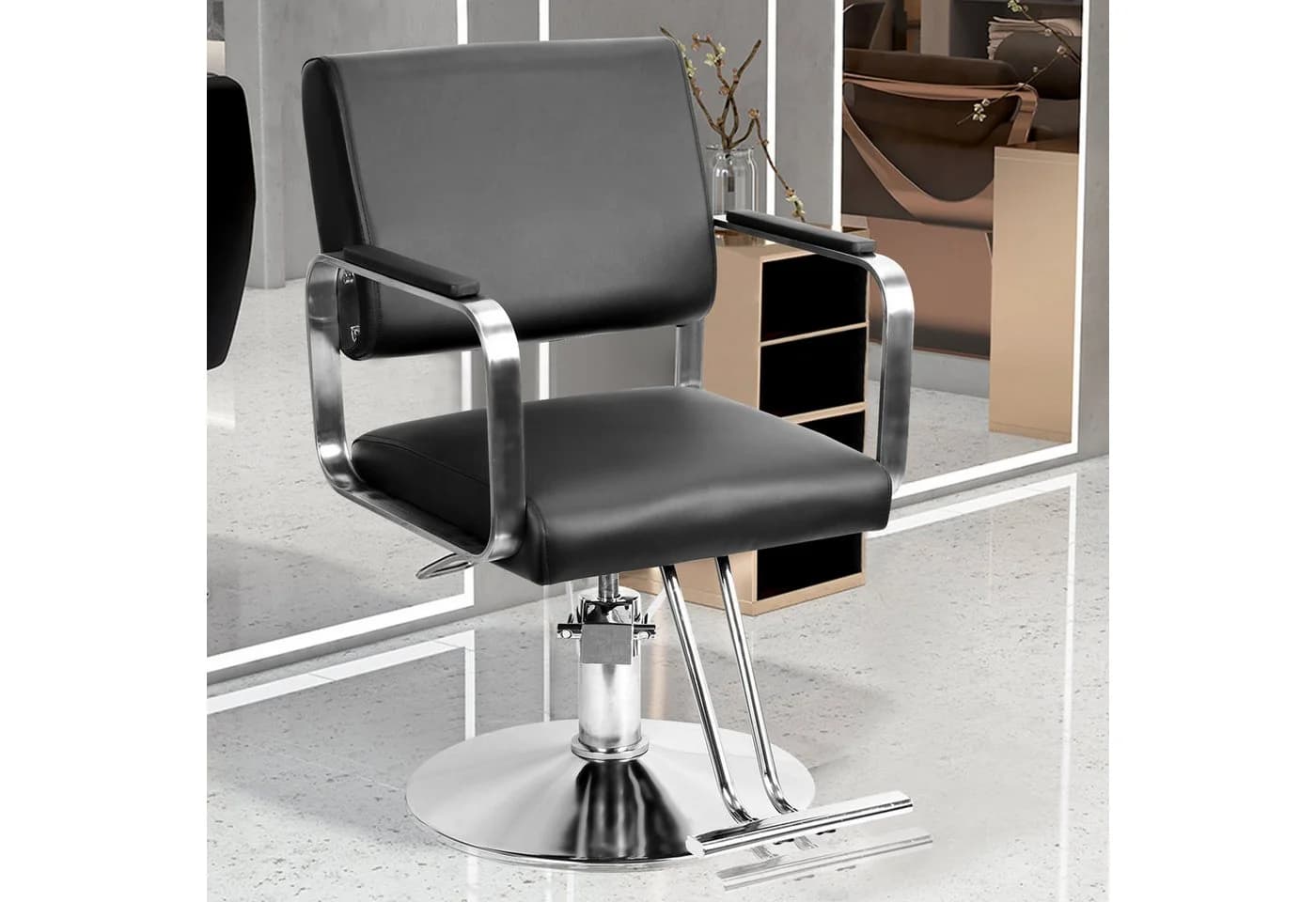 Rutaqian Friseurstuhl mit Hydraulikpumpe 360° Drehbar Schwarz