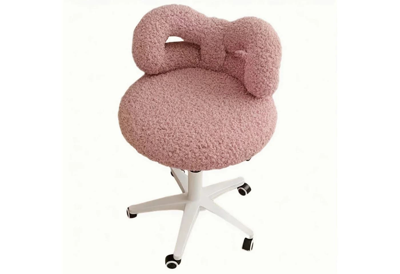Rutaqian Drehbarer Schminkstuhl Rosa mit Höhenverstellung und Plüschbezug