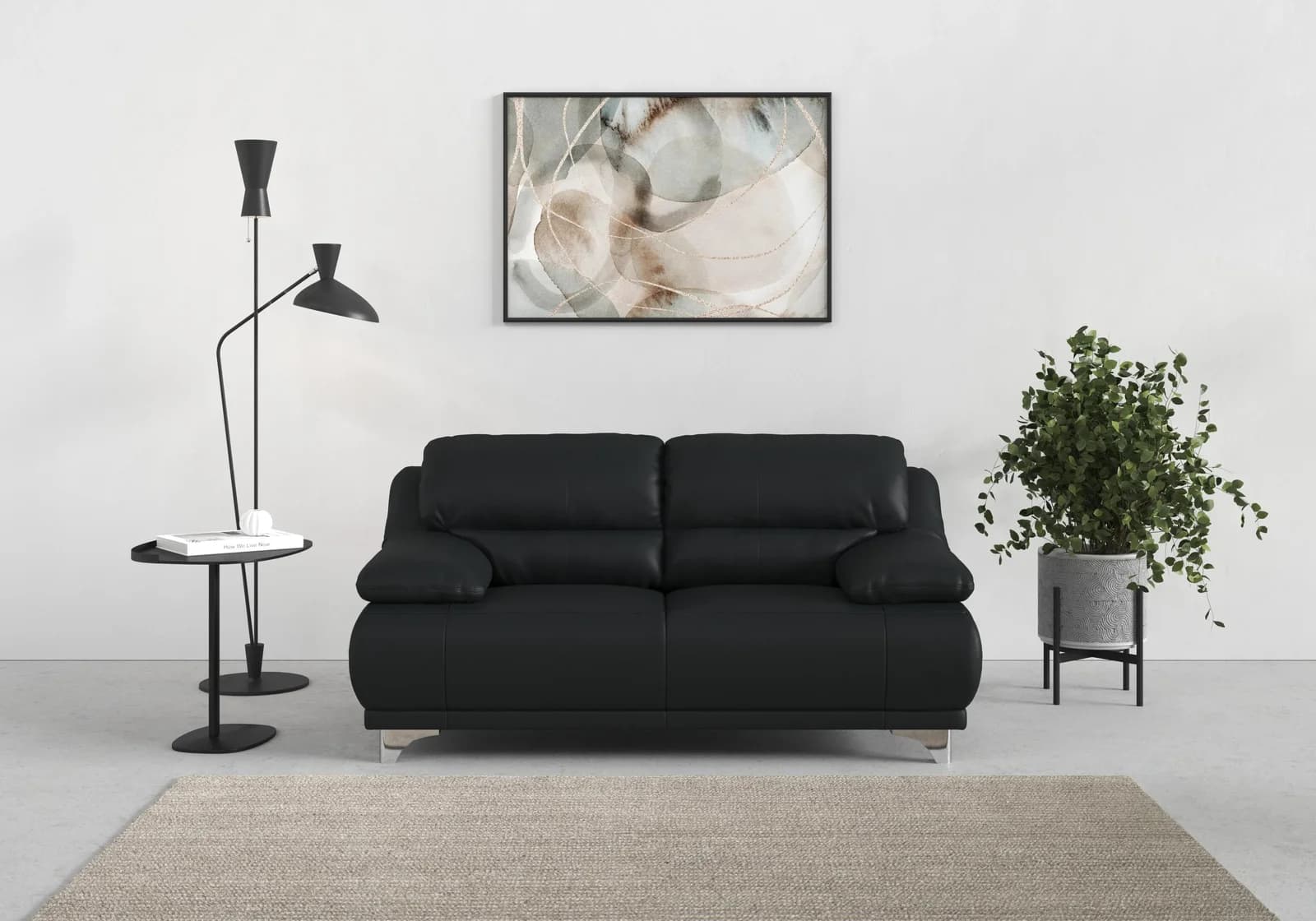 COTTA Maranello 2-Sitzer Sofa Schwarz 100% Echtleder
