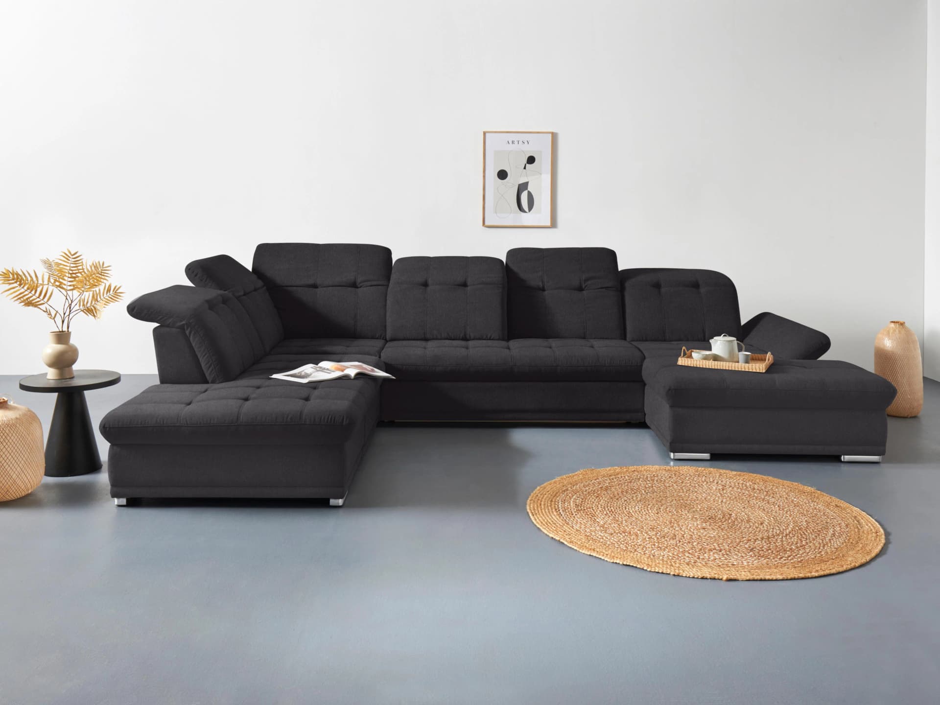 COTTA Wohnlandschaft Holiday U-Form Schwarz mit Verstellfunktionen