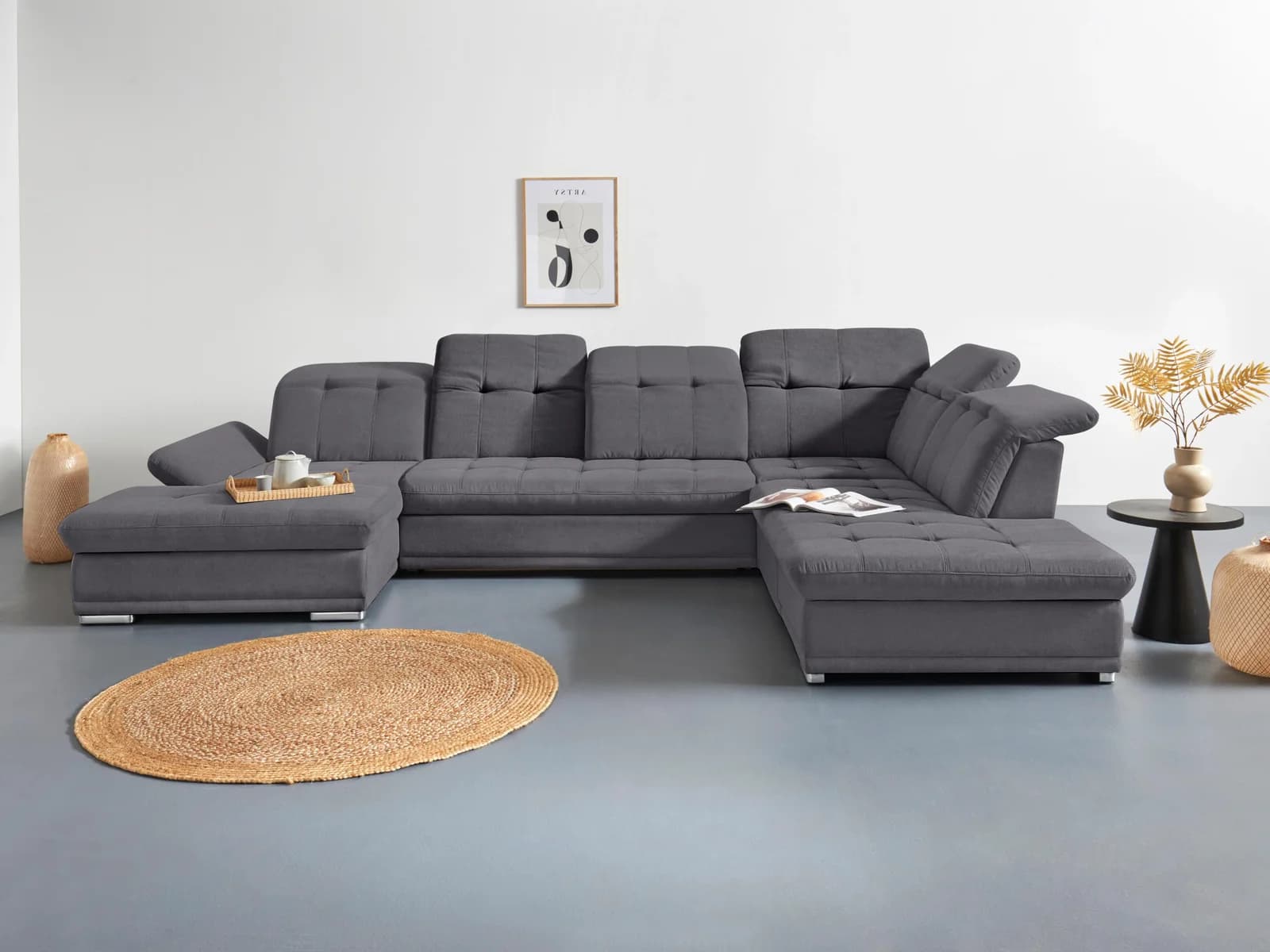 COTTA Wohnlandschaft Holiday U-Form Grau mit Verstellfunktionen