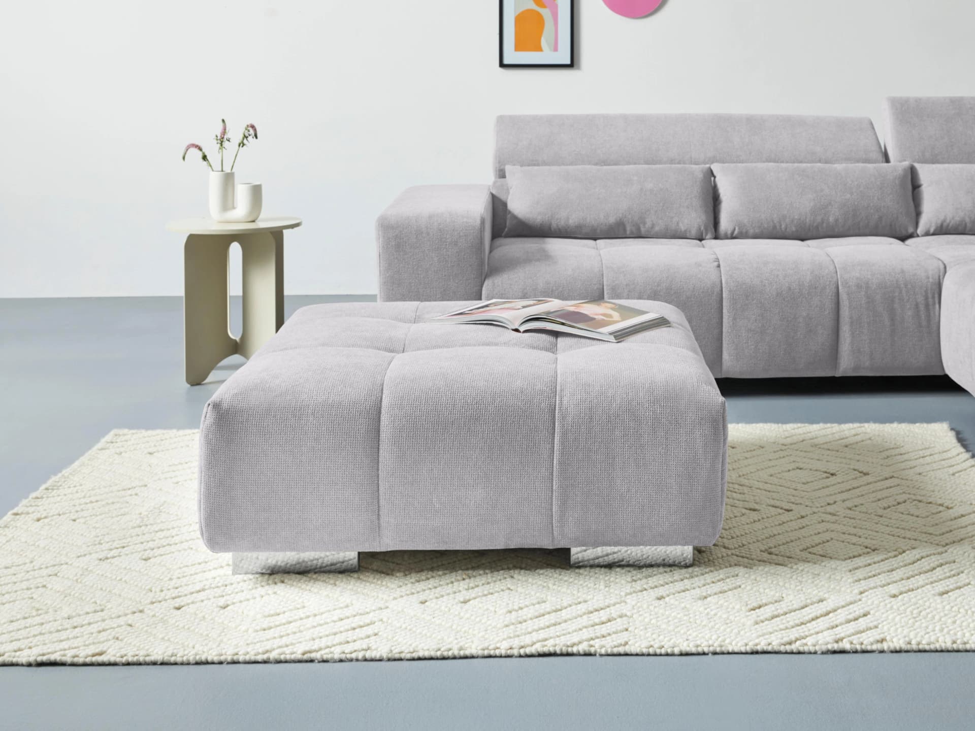 COTTA Hocker Orion Grau Gepolstert