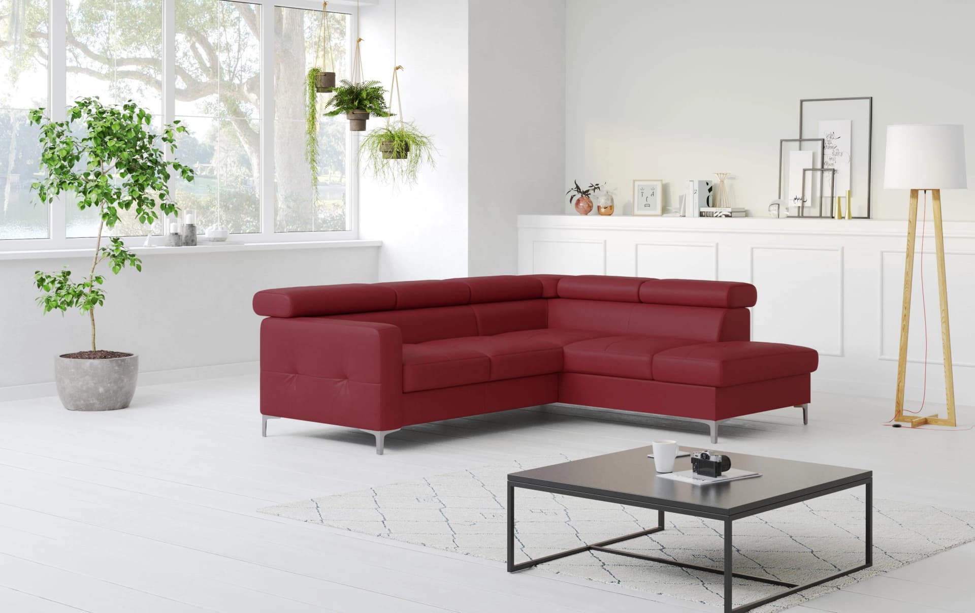 COTTA Ecksofa Sammy L-Form Rot mit Bettfunktion