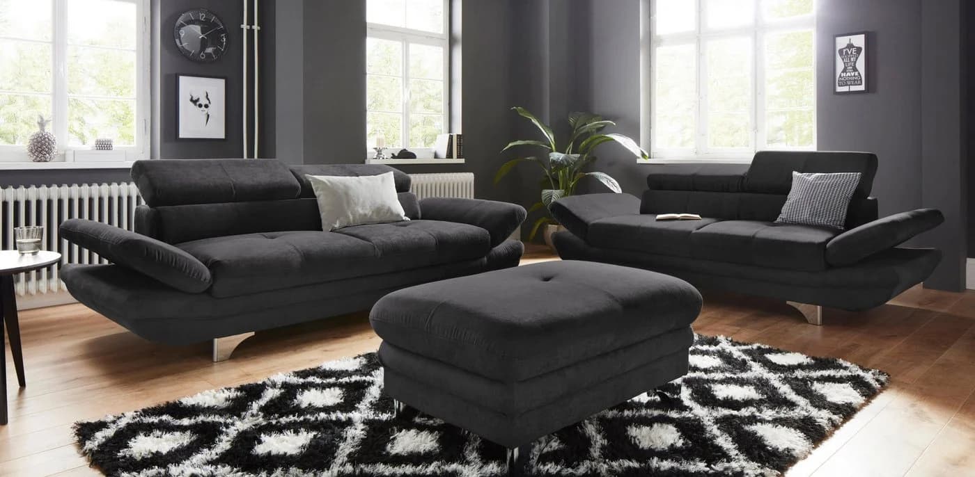 COTTA Enterprise 3-Sitzer Sofa Schwarz mit Arm- und Kopfteilverstellung