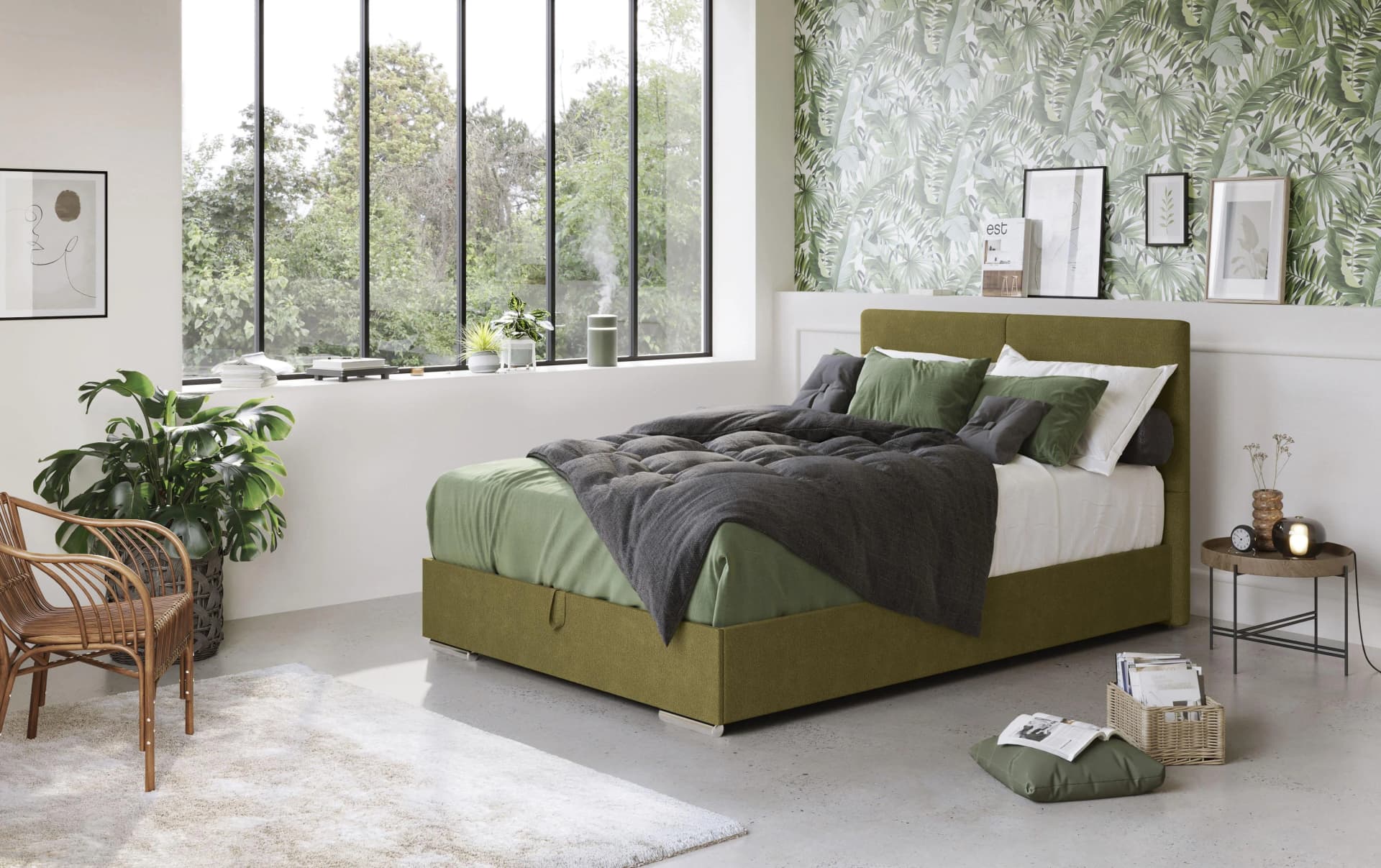 COTTA Boxbett Tom mit Bettkasten und Matratze Olive