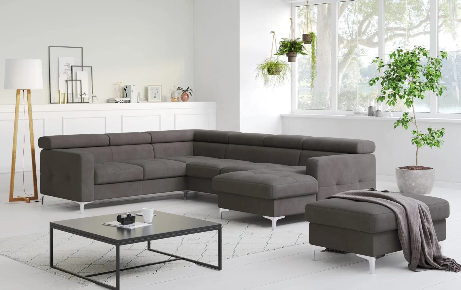 COTTA Wohnlandschaft Sammy U-Form NaturLEDER Grau