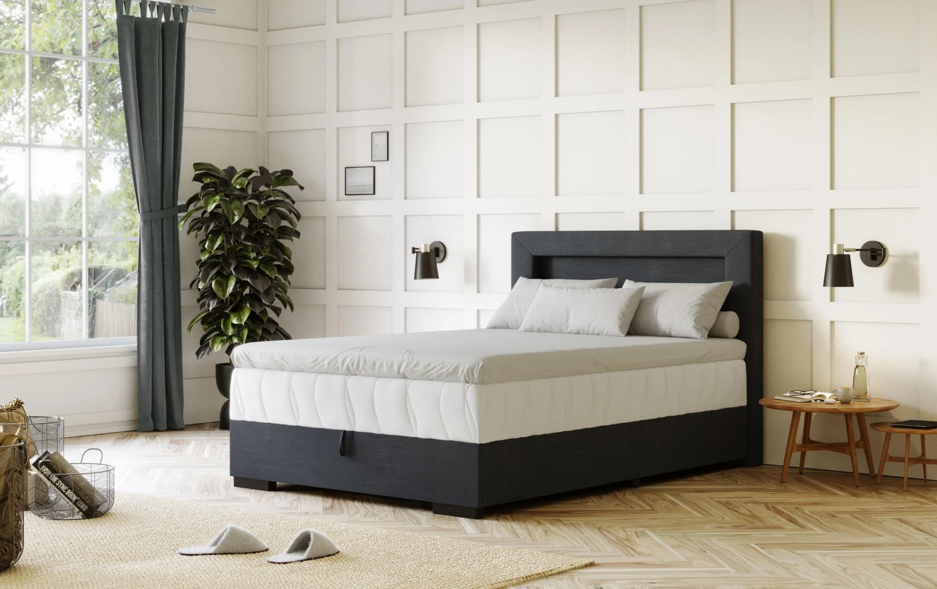 COTTA Boxbett Kelly Dunkelblau mit LED und Bettkasten