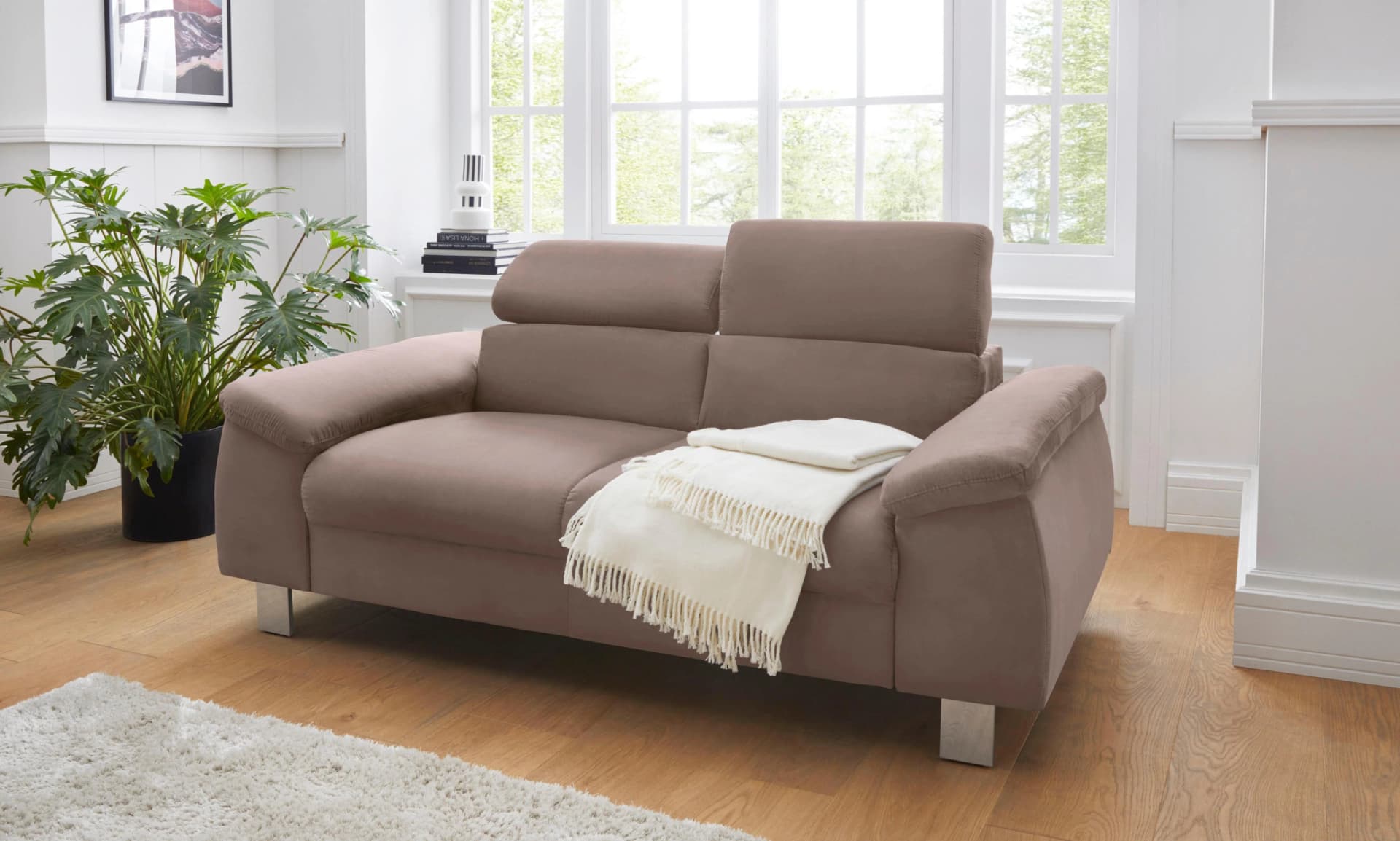 COTTA 2-Sitzer Sofa Komaris mit Kopfteilverstellung Braun
