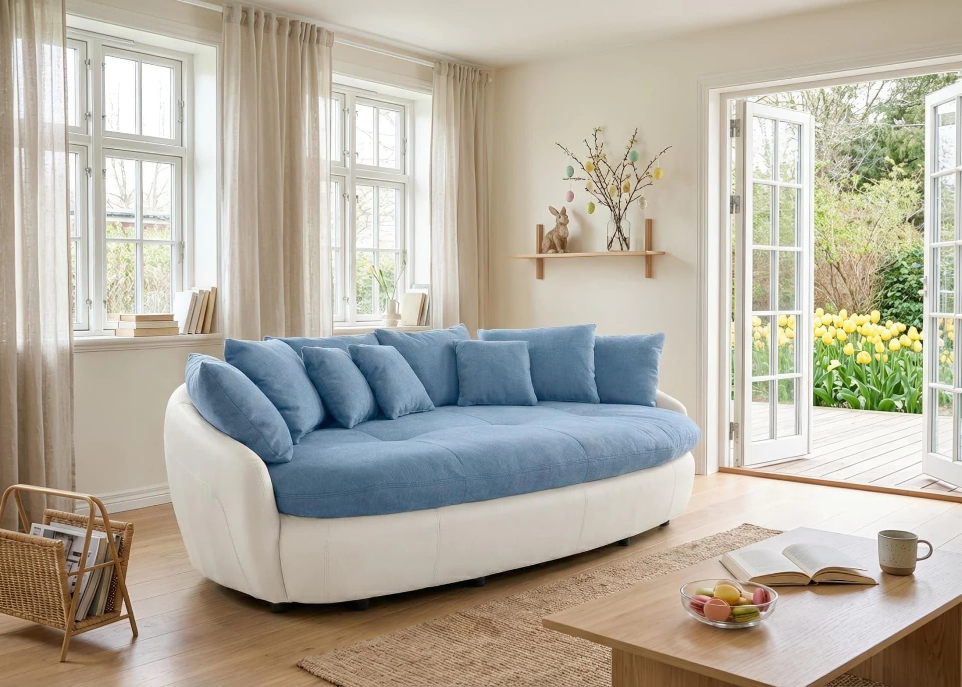 COTTA Big-Sofa Aruba XXL in Azure/Weiß mit Microfaser
