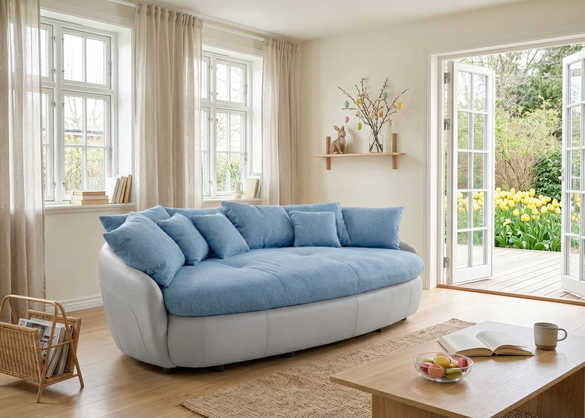 Big-Sofa COTTA Aruba XXL Microfaser Kunstleder Blau Grau