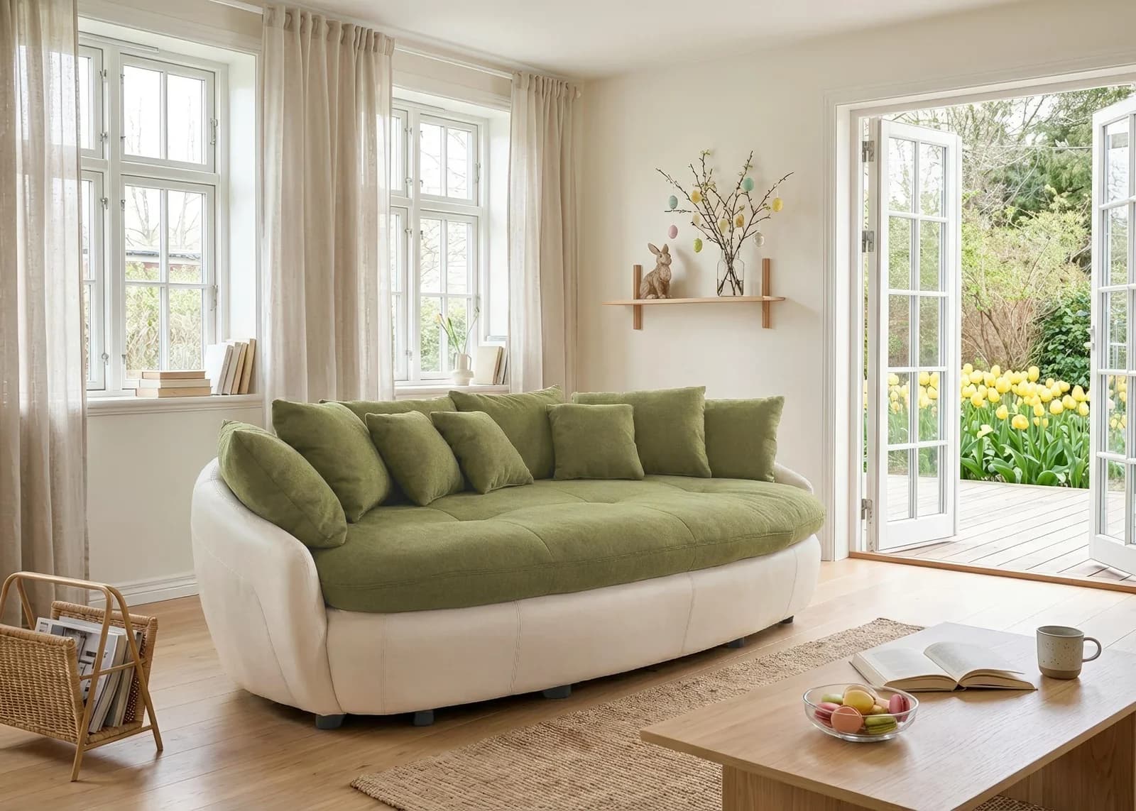 COTTA Big-Sofa Aruba XXL Olive Weiß Luxus-Microfaser