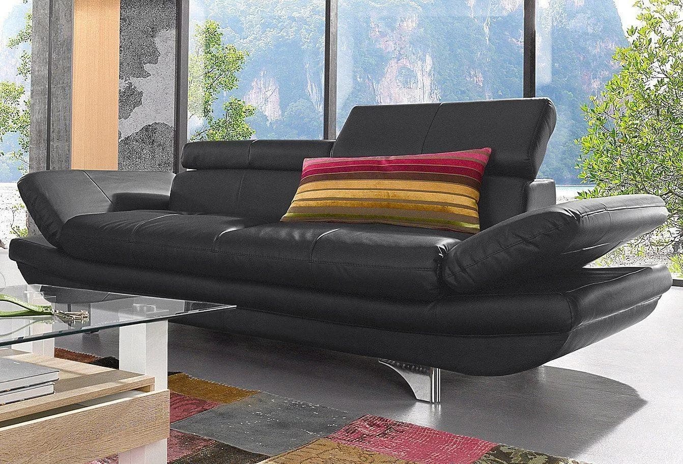 COTTA Polstergarnitur Enterprise Schwarz Leder PAMPAS mit Hocker