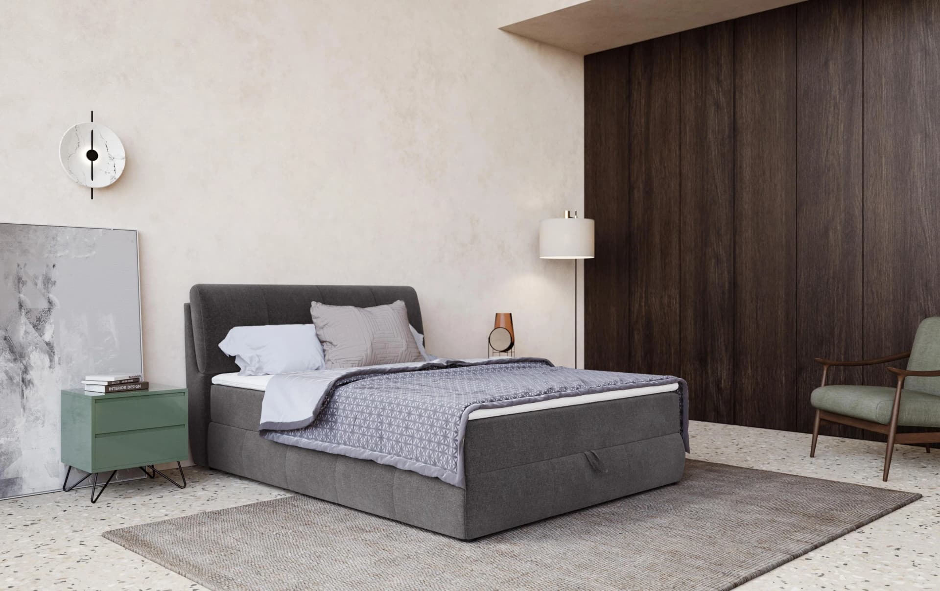 COTTA Boxbett Cooper Grau mit Bettkasten und verstellbarem Kopfteil