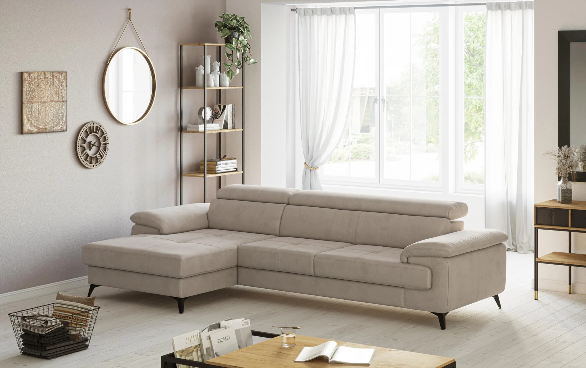 Ecksofa COTTA Astra L-Form 300 cm Beige mit Kopfteilverstellung