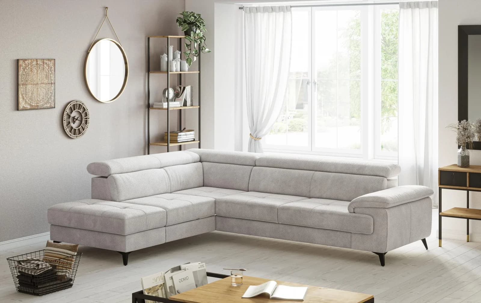 COTTA Ecksofa Astra L-Form, natural, mit Kopfteilverstellung und Bettkasten