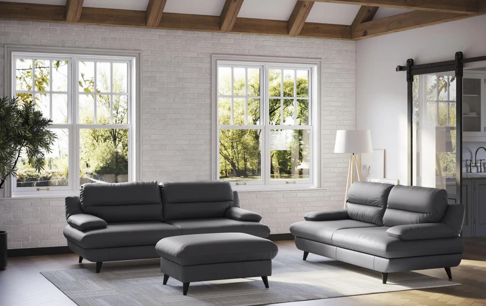 COTTA 3-Sitzer Sofa Schwarz Gedecktes Rindsleder