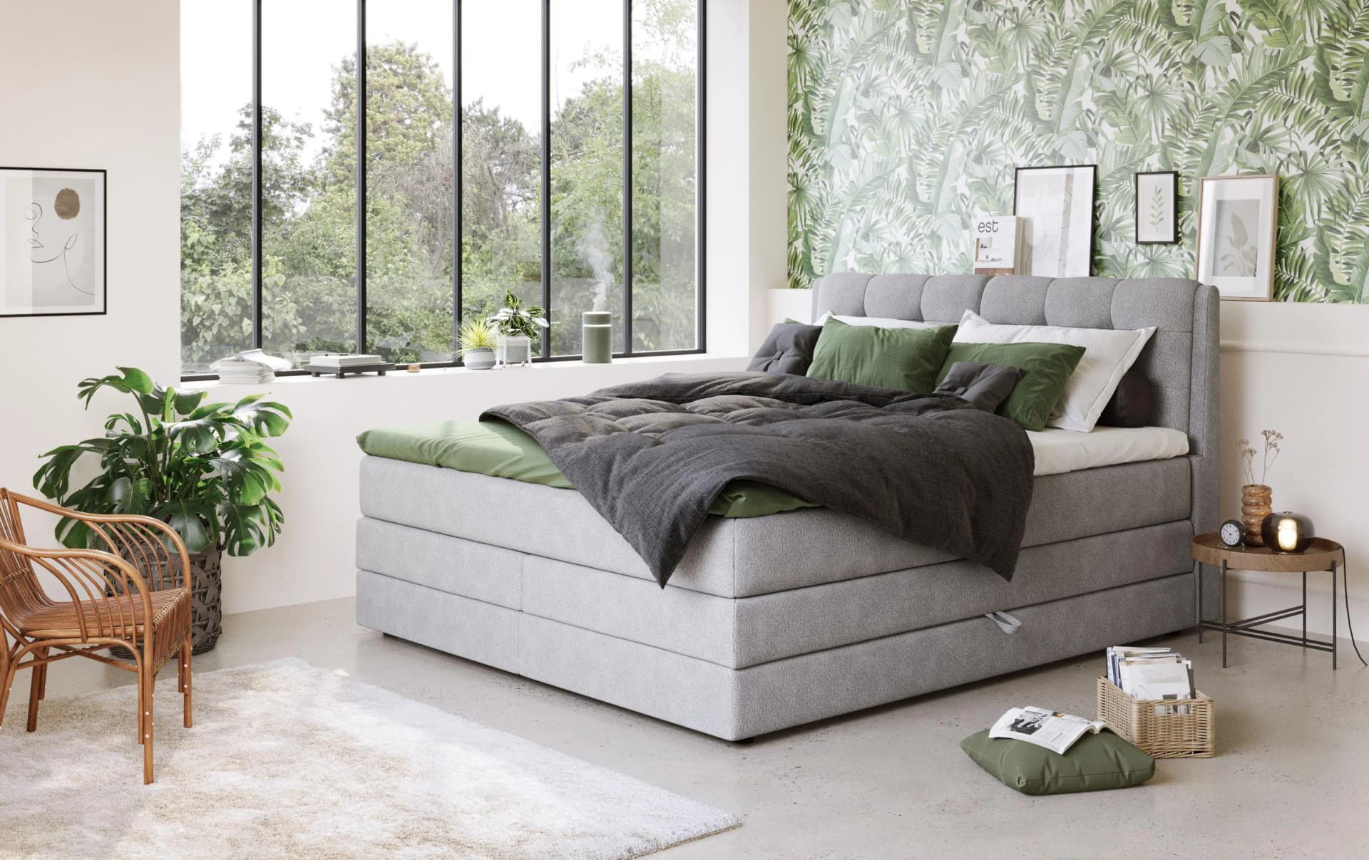 COTTA Boxspringbett Fort II mit Bettkasten und Topper Grau