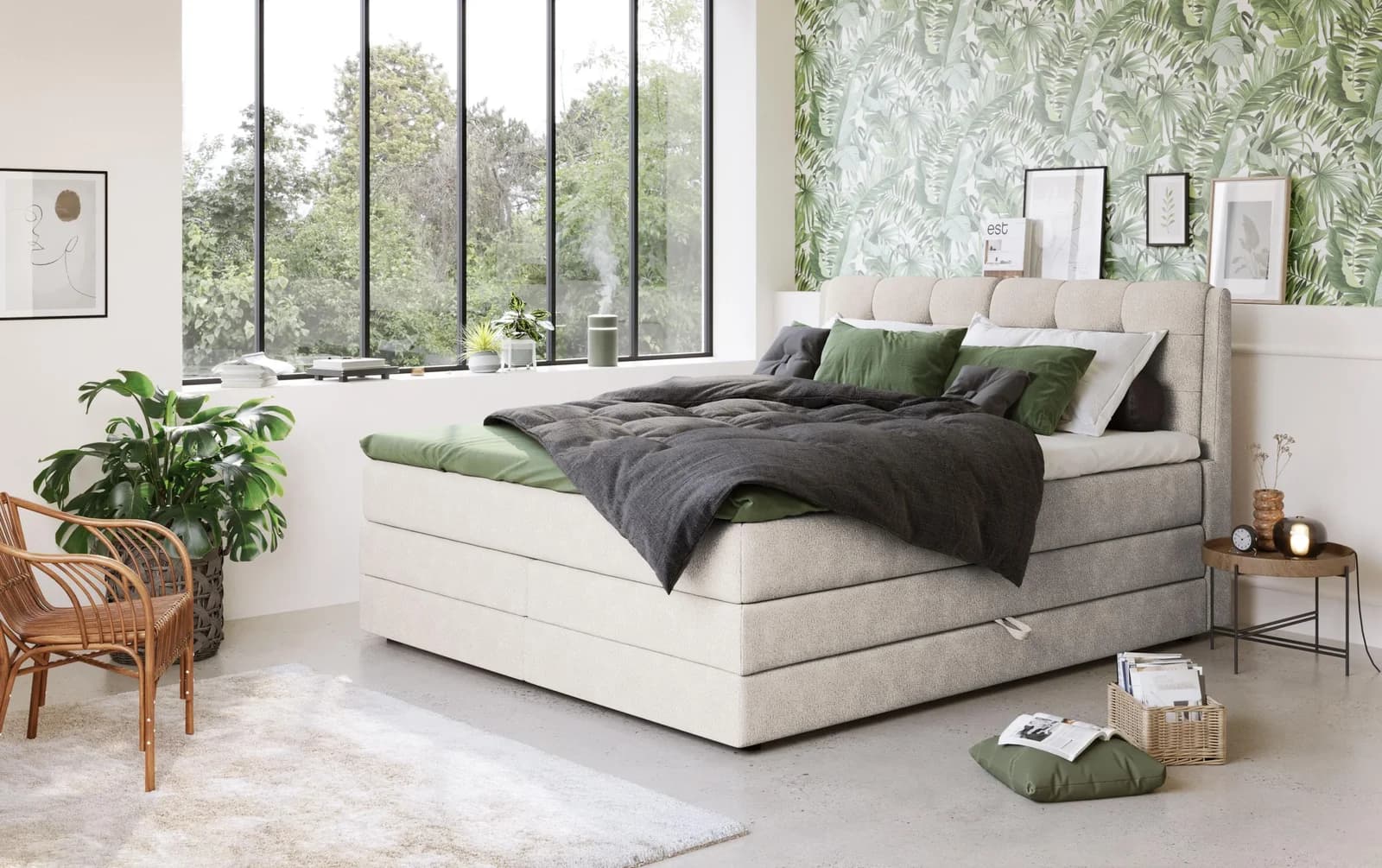 COTTA Fort II Boxspringbett 200x200 beige mit Bettkasten und Topper