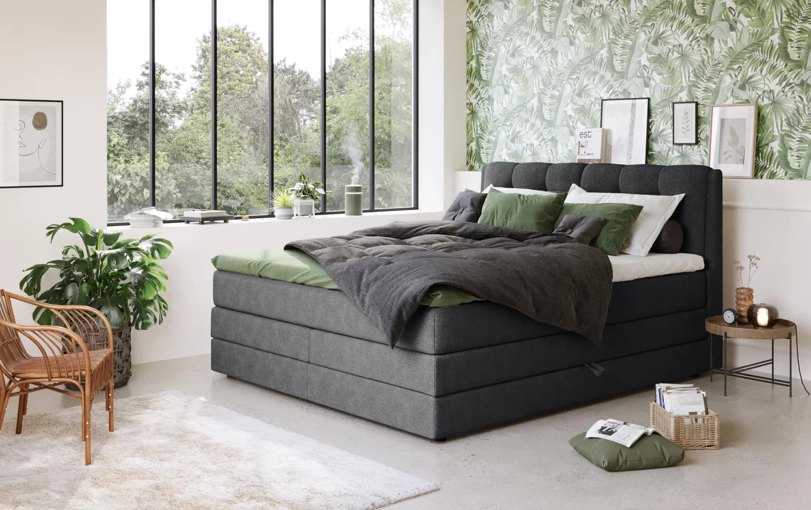COTTA Fort II Boxspringbett Schwarz mit Bettkasten und Topper