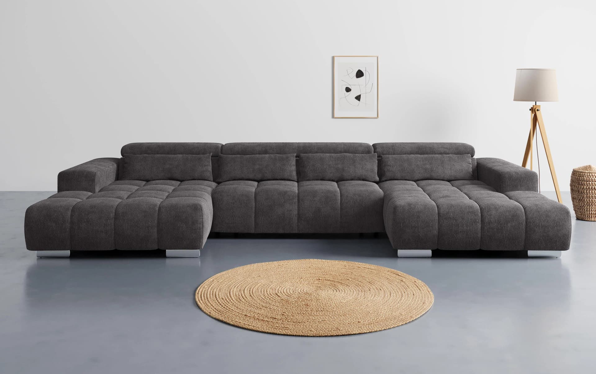 COTTA Orion Wohnlandschaft elektrisch verstellbar Cord anthrazit