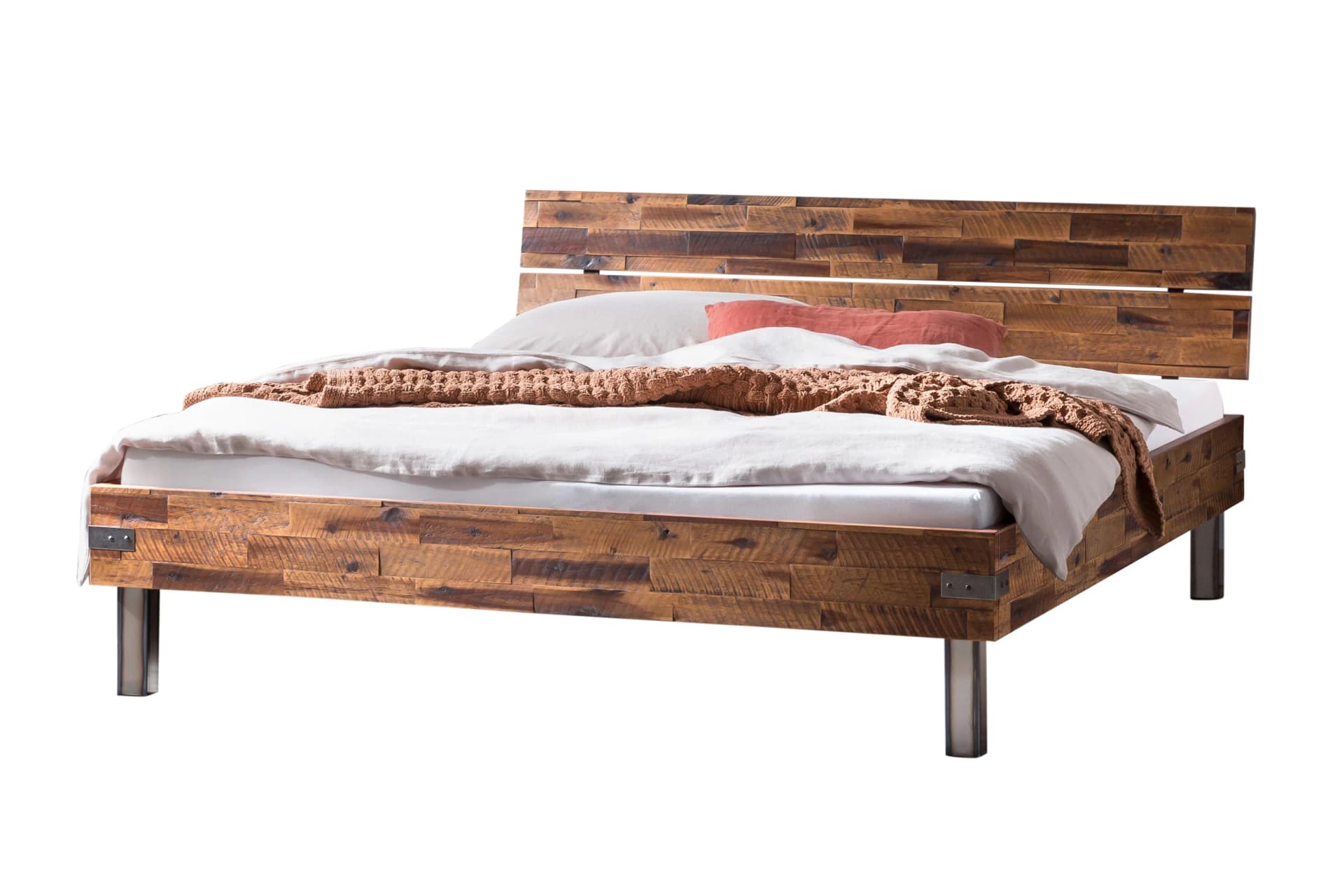 Hasena Duno Bettgestell Akazie Massivholz Braun Silber Industrial Loft