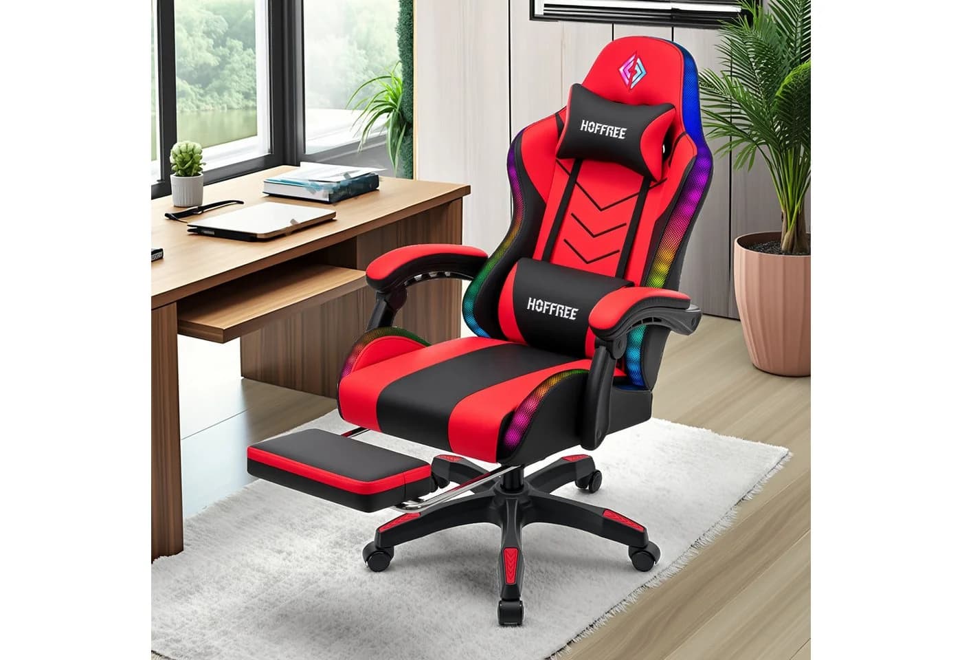 Insma Gaming-Stuhl mit Massagefunktion, RGB LED & 180° Liegefunktion