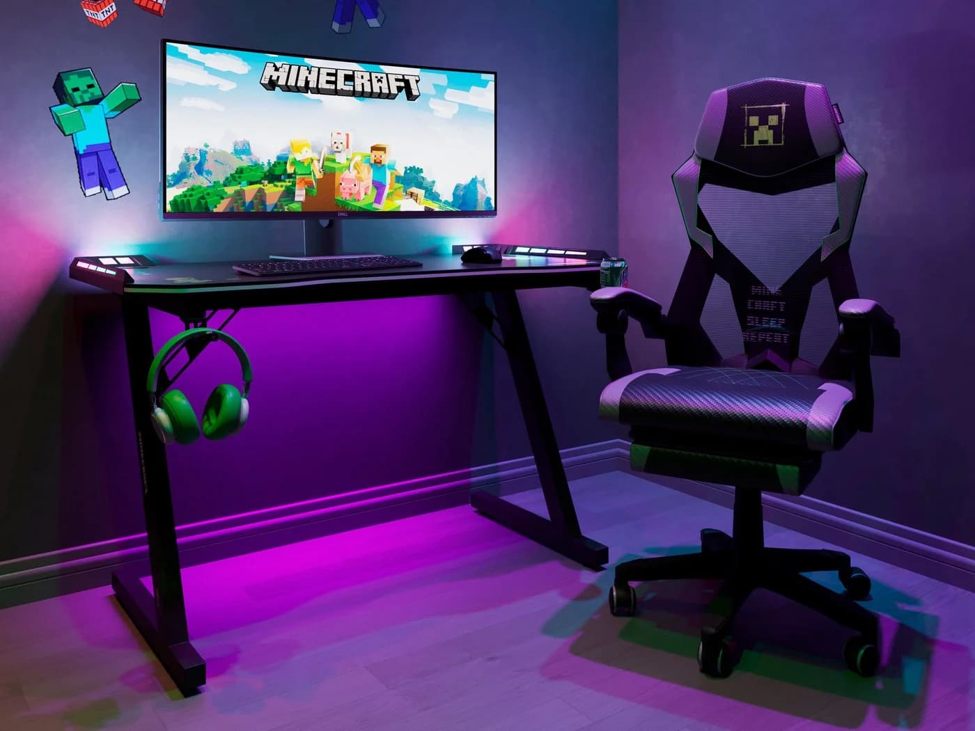 PHOENIX Gaming-Stuhl Minecraft Creeper Design Schwarz Grau