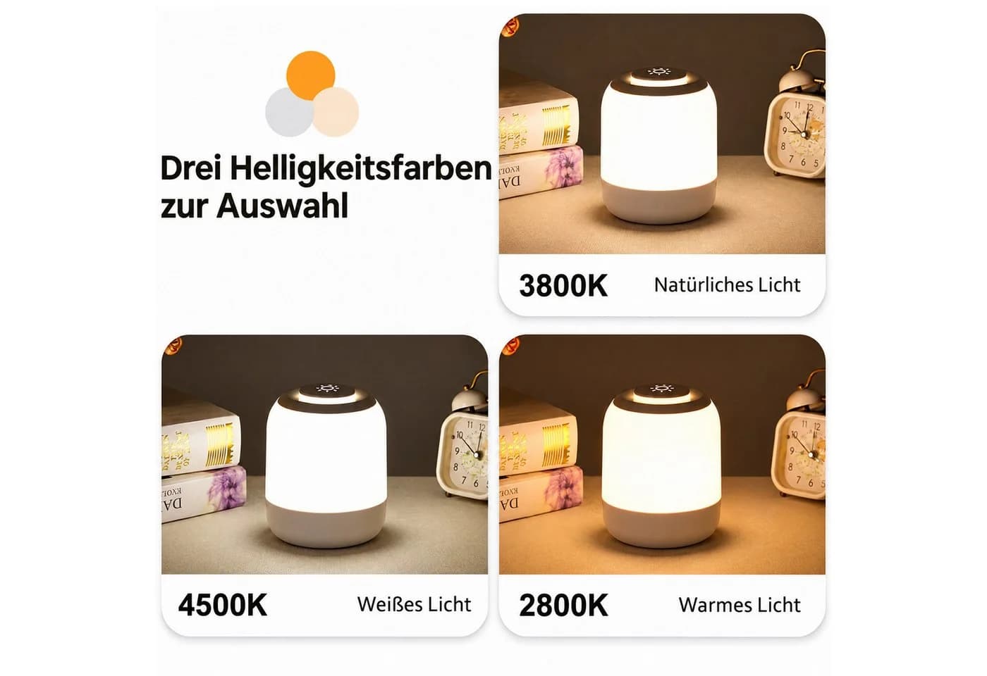 BOOD LED Nachttischlampe Dimmbar mit Touch-Sensor & USB-Aufladung