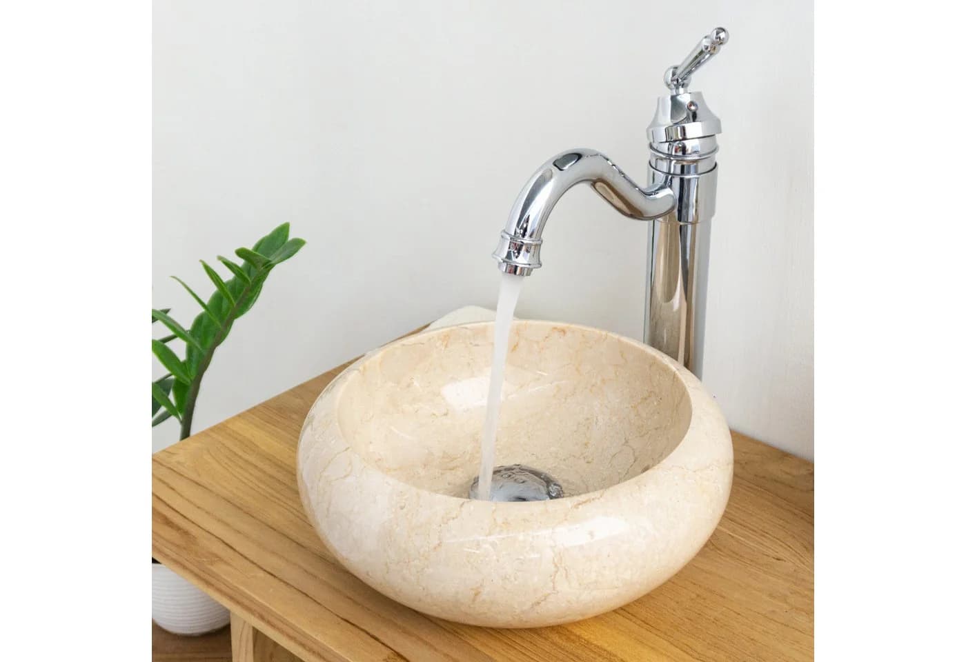 wohnfreuden Aufsatzwaschbecken Marmor Asbak mini 30 cm poliert creme