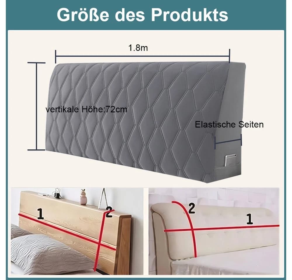 TUWENA Kopfteilbezug Grau Samt mit Taschen