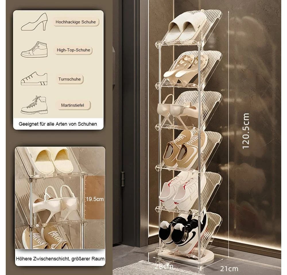 TUWENA Schuhregal Schmal Transparent Stapelbar 45 Grad