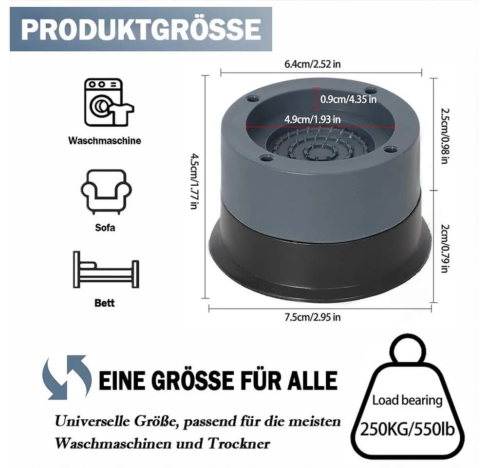 TUWENA Vibrationsdämpfer 4 Stück Waschmaschinenfüße Rutschfest