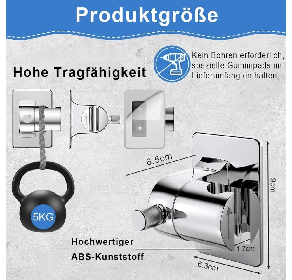 AFKSMILE Verstellbarer Brausehalter Silber/Grau Klebepad Ohne Bohren