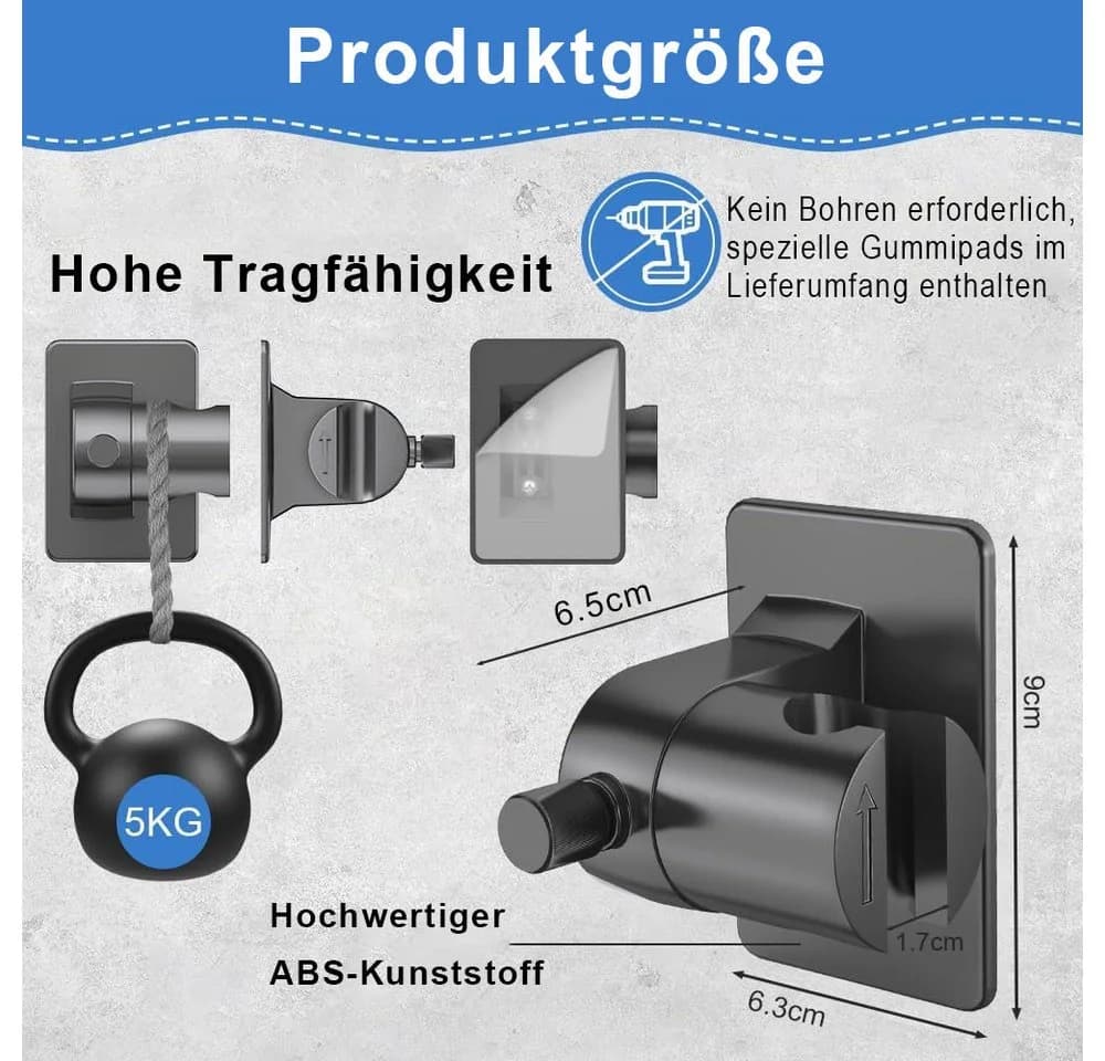 AFKSMILE Verstellbarer Brausehalter Grau Silber Klebebefestigung
