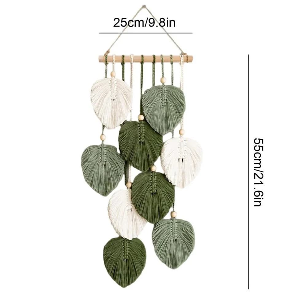 AFKSMILE Makramee Wandteppich Boho Grün mit Holzperlen
