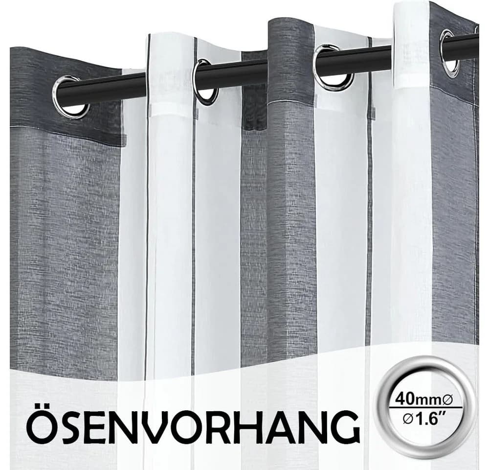 TUWENA Gardine Vorhänge mit Ösen Streifen Voile Halbtransparent 2er Set Modern