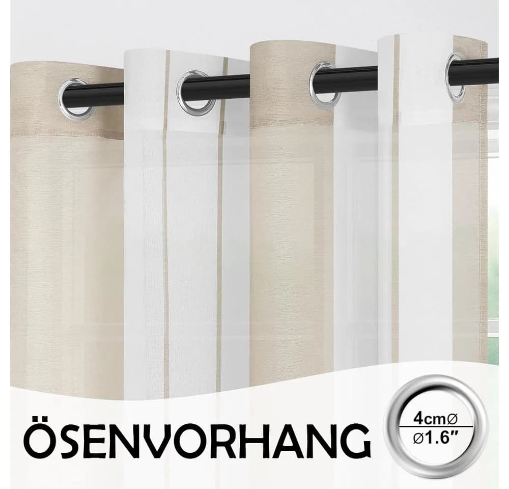 TUWENA Gardine Vorhänge mit Ösen, Streifen Voile 2er Set
