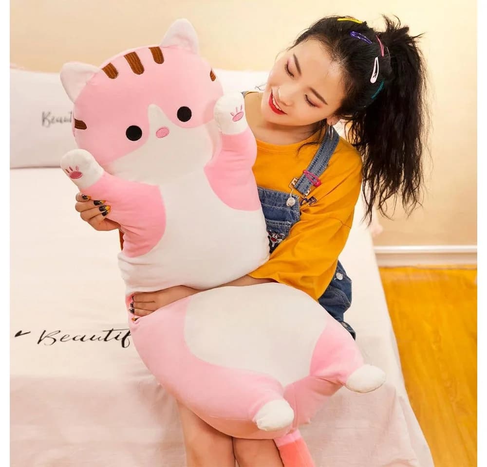 TUWENA Lange Katze Kuscheltier Rosa/Grau/Braun 50/70/90/110cm