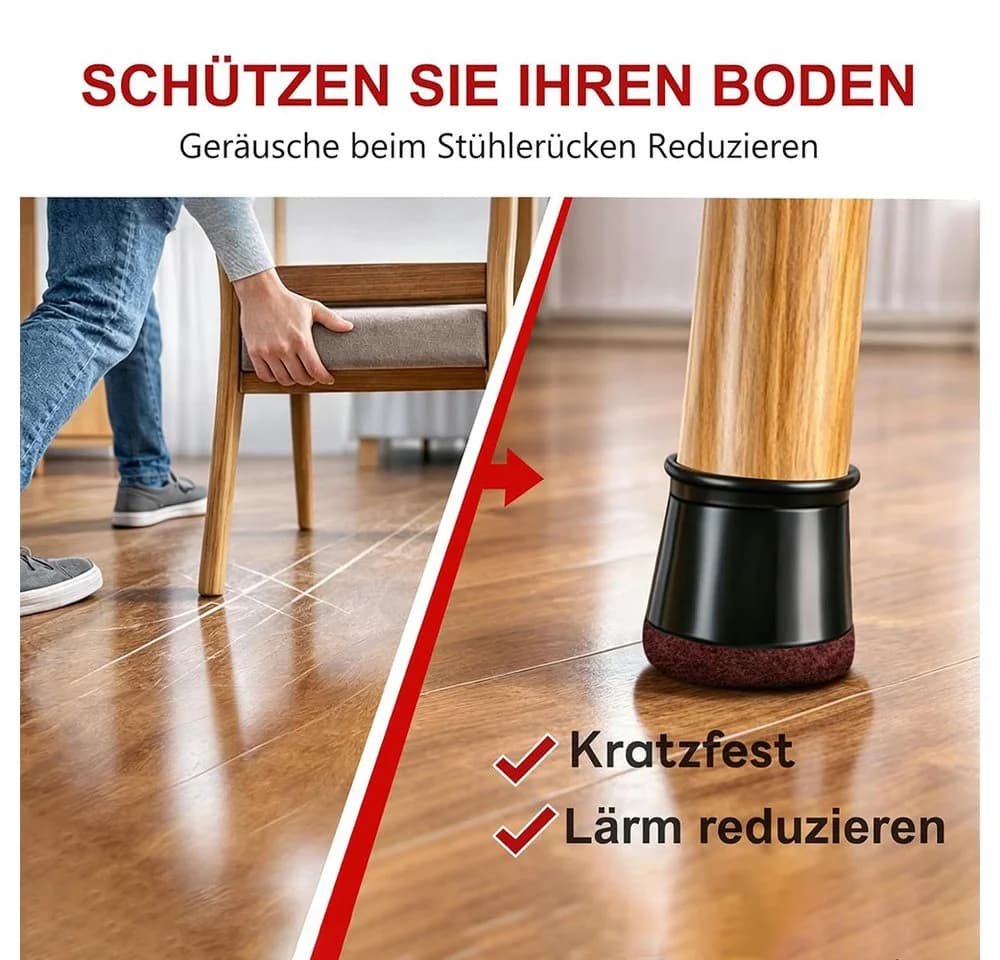 AFKSMILE Stuhlbeinkappen Schwarz 24er Pack mit Filzgleiter