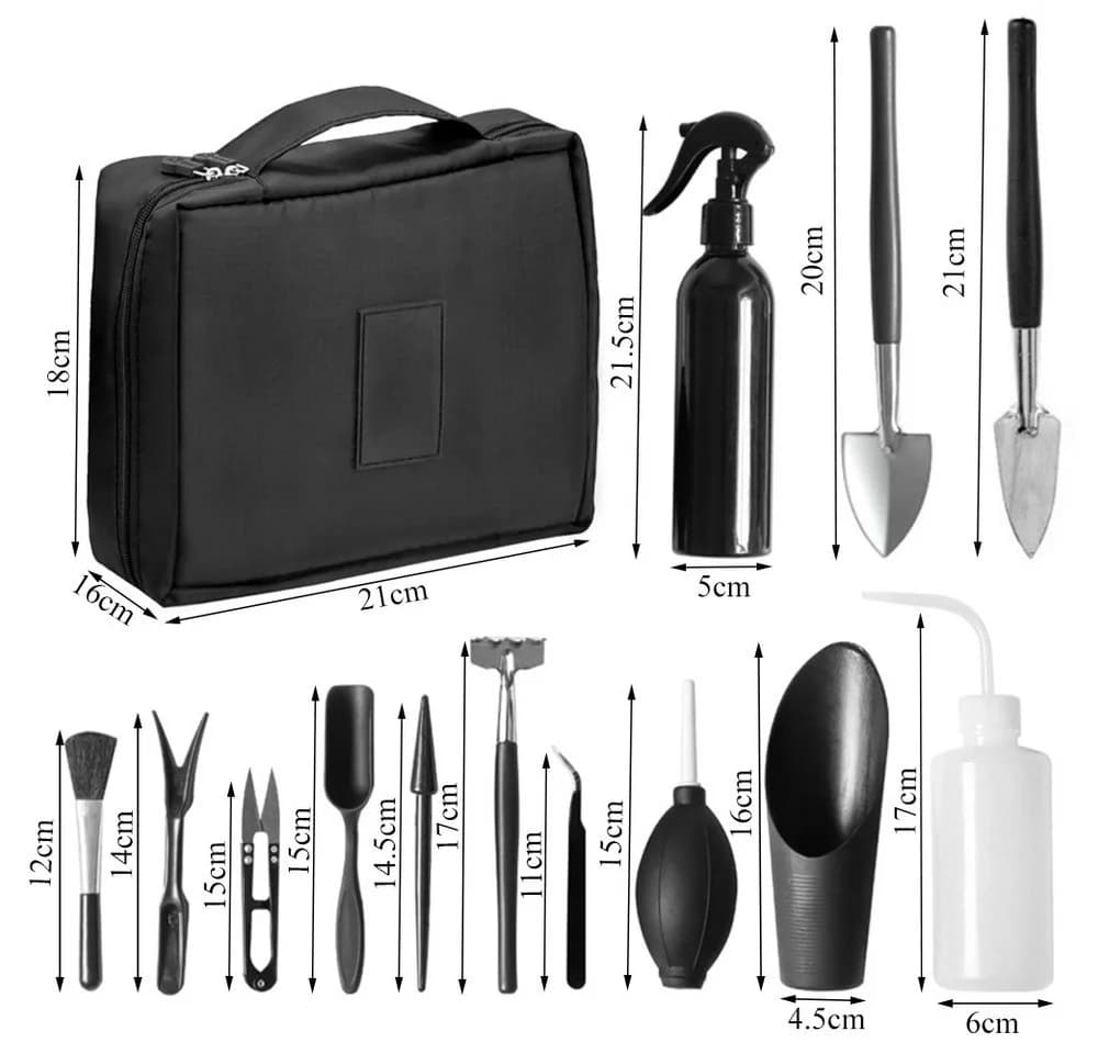 AFKSMILE 13-teiliges Gartenpflege-Set Schwarz mit Aufbewahrungstasche