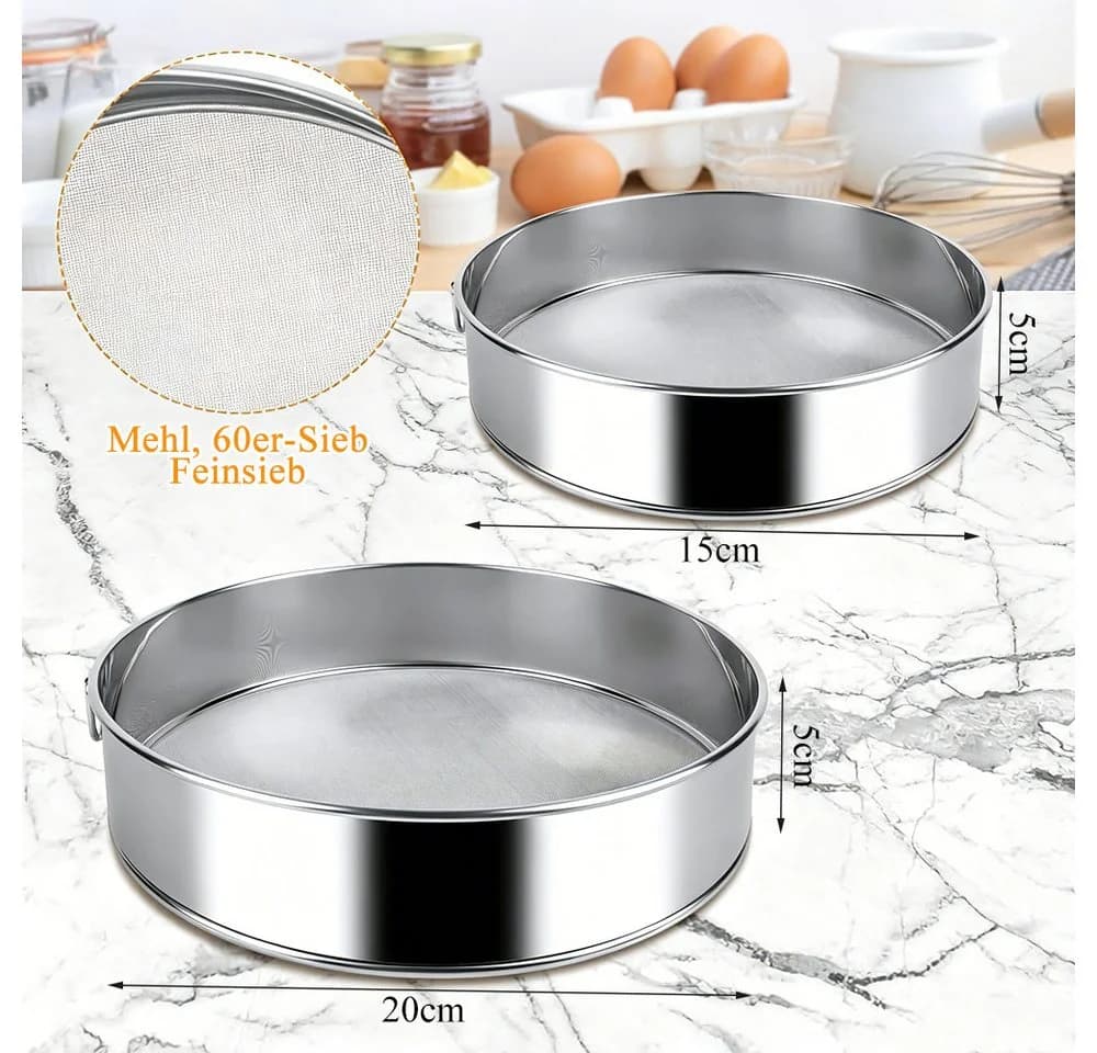 AFKSMILE Küchensieb-Set Edelstahl 15/20cm Feinmaschig Silber