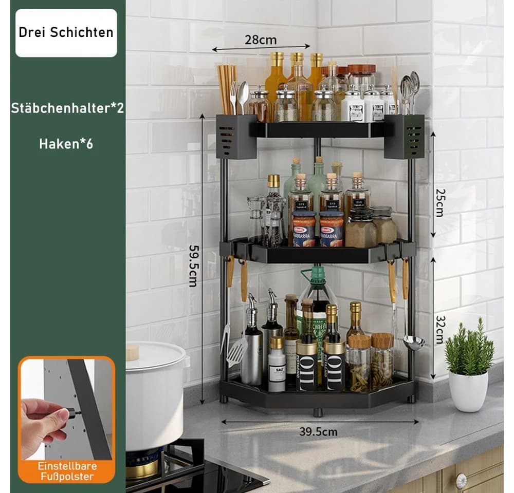 TUWENA Eckregal Schwarz 2/3/4 Etagen Küchenregal Organizer