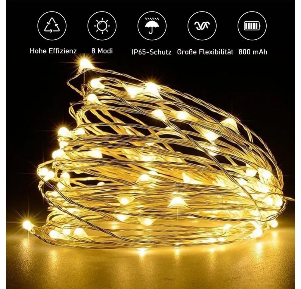 AFKSMILE LED Solarleuchte 2x12M & 2x22M Kupferdraht 8 Modi Warmweiß/Bunt