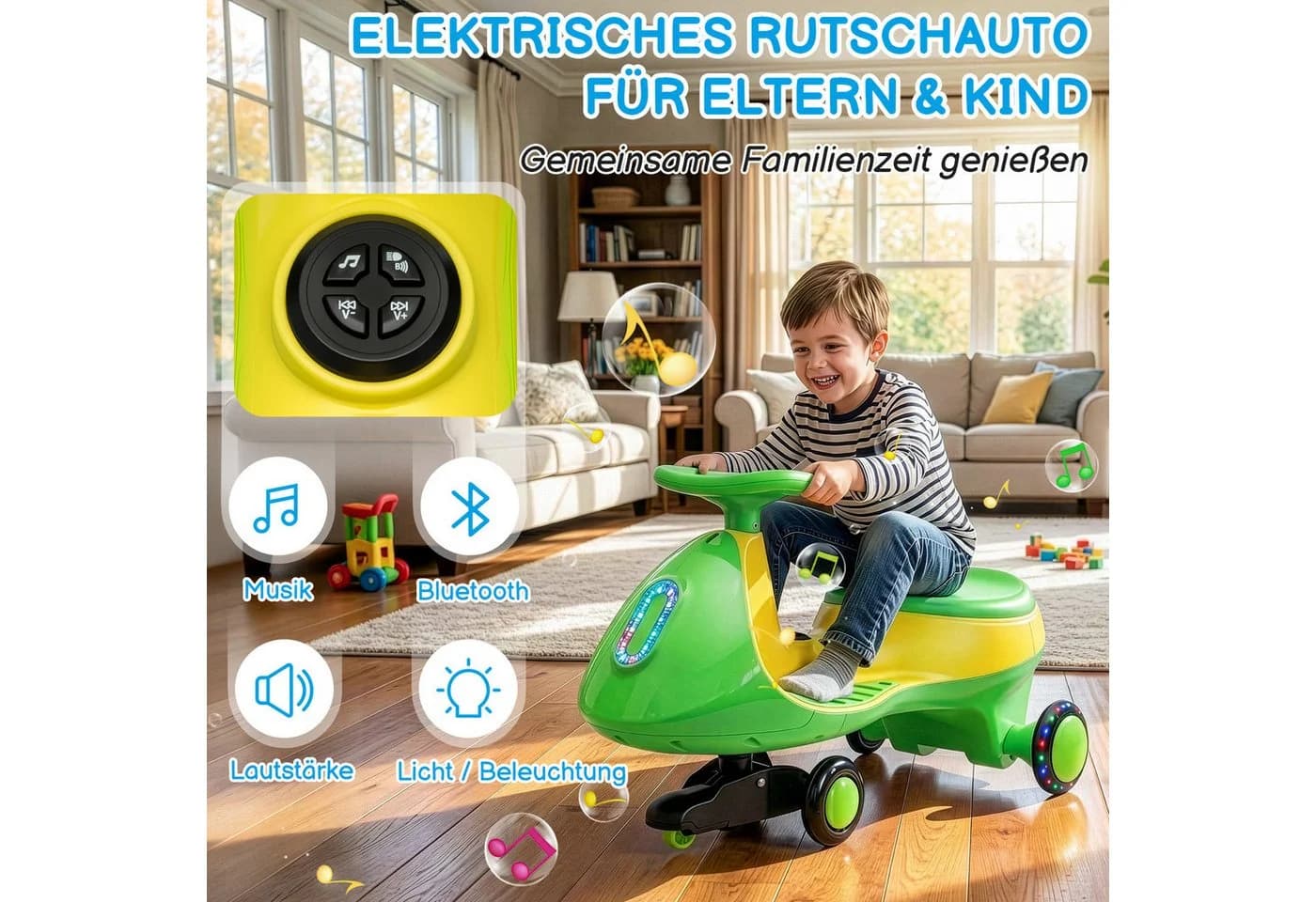 LALAHO Elektro-Kinderauto 12V Musik Bluetooth LED-Leuchten