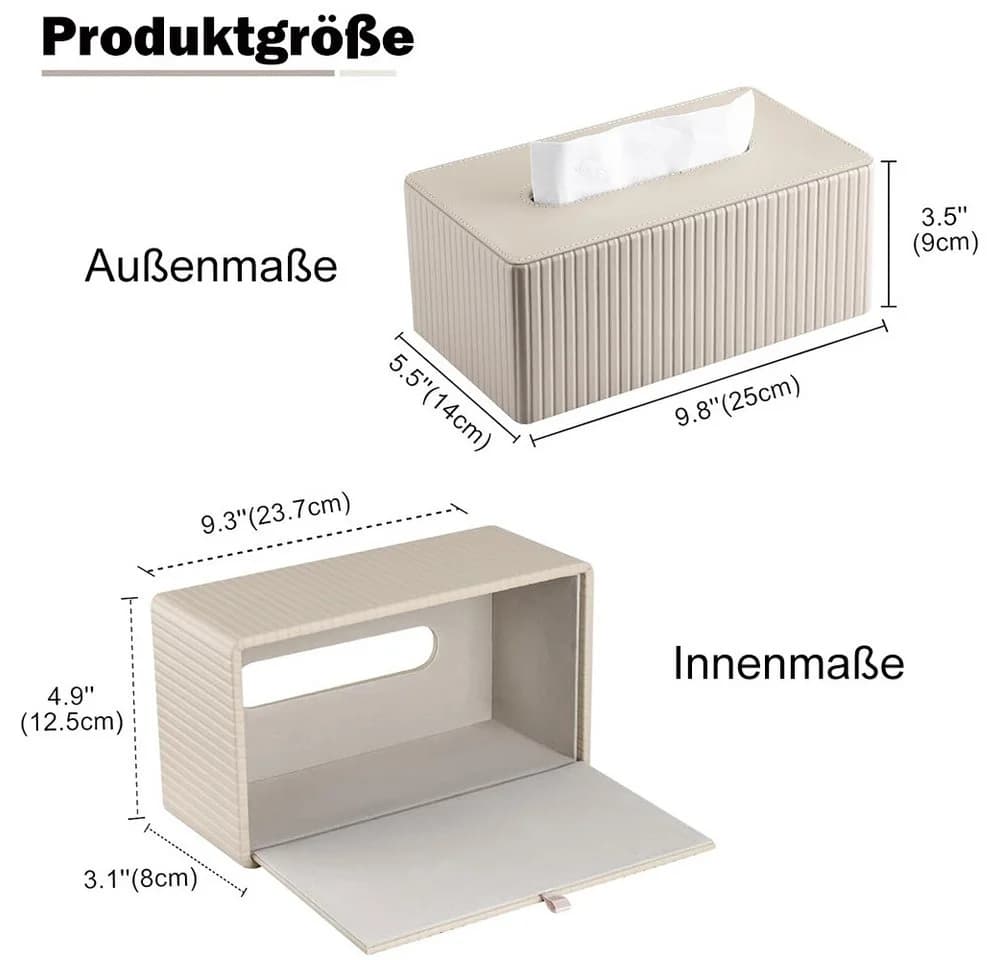 AFKSMILE Taschentuchbox Modern PU Leder Rechteckig Beige/Schwarz